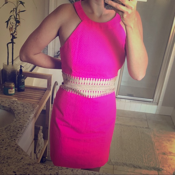 lilly pulitzer hot pink and gold dress